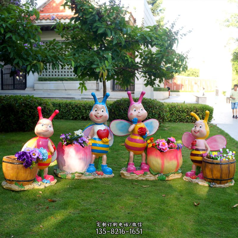 卡通蜜蜂玻璃鋼花籃-公園幼兒園美陳雕塑擺件