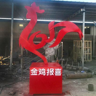 金雞報喜不銹鋼抽象雕塑