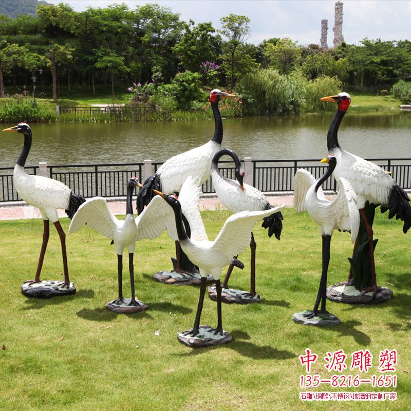 園林水景裝飾動(dòng)物，玻璃鋼仙鶴仿真雕塑
