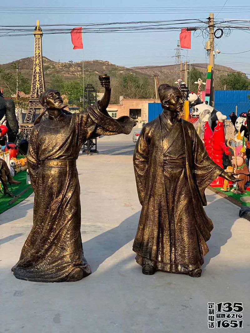 景區(qū)玻璃鋼仿銅古代詩(shī)人李白，杜甫雕塑